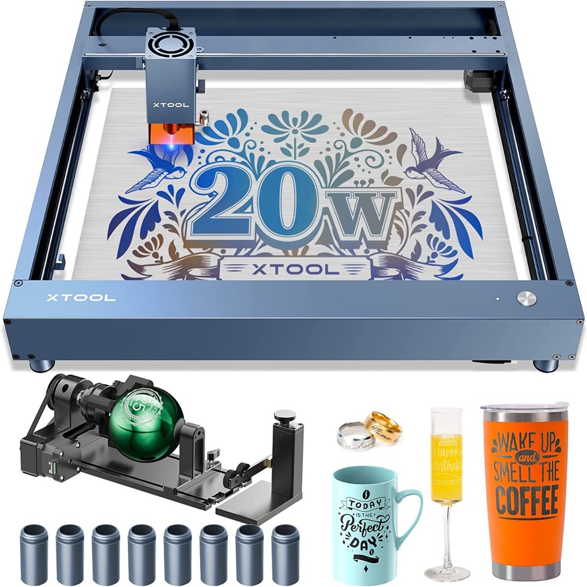 xTool D1 Pro : Higher Accuracy Diode DIY Laser Engraving & Cutting Machine 20W + RA2 Pro + Risers (8 Packs)