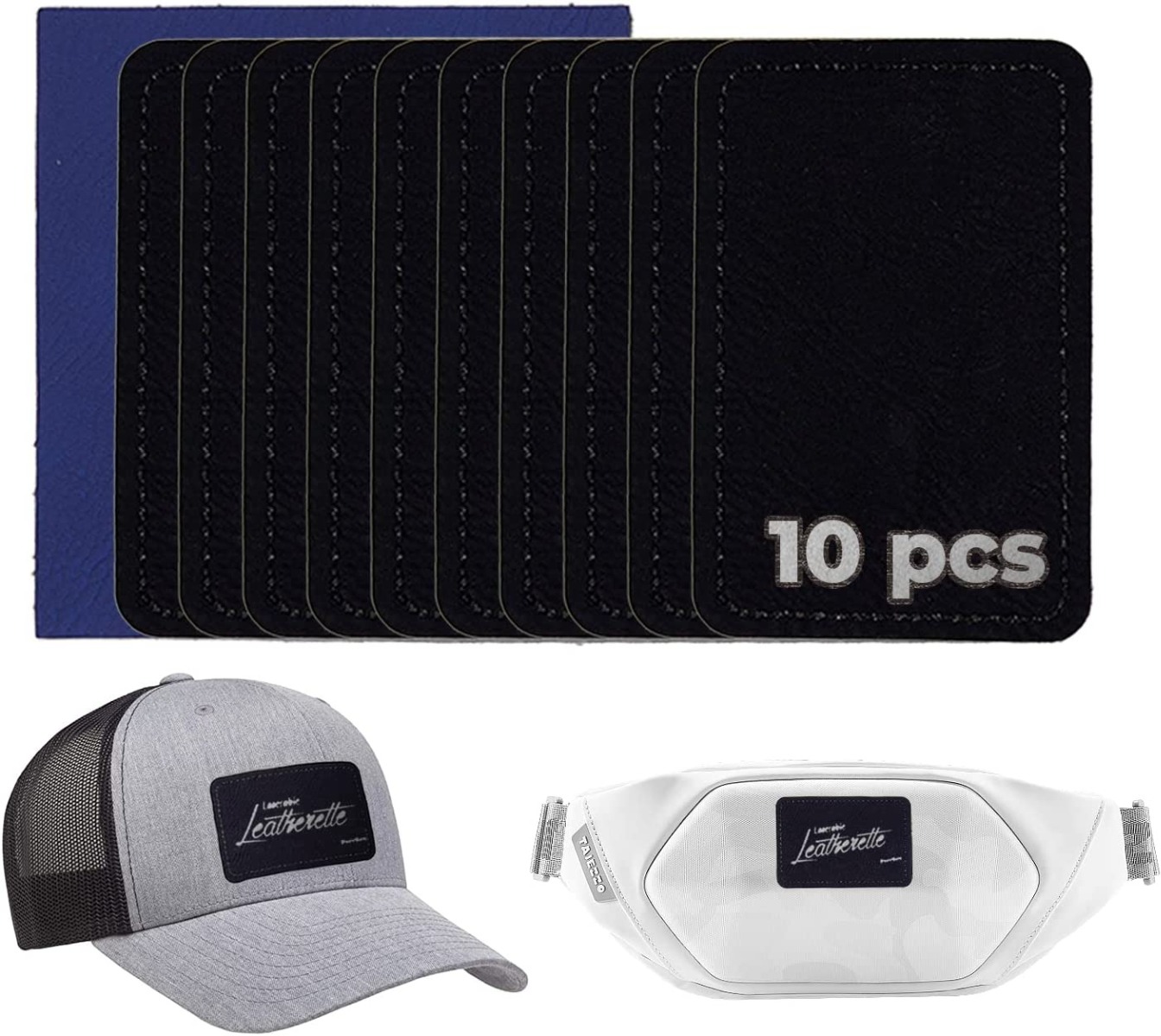 Black to Silver Laserable Leatherette Rectangular Patch (10pcs)