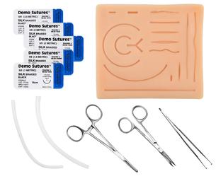 Practice Suture Kit - Premium, Life-Like Plastic Suture Pad with Common Cuts & Lacerations - Needle Holder, Forceps, Scissors, Tubing, Needles & Sutures - Made by Physicians - Eisco Labs