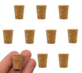 10PK Cork Stoppers, Size #3 - 10mm Bottom, 14mm Top, 19mm Length - Tapered Shape, Natural Bark Material - Great for Household & Laboratory Use - Eisco Labs