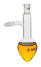 Distilling Flask, 50ml - 14/23 Joint & Side Socket - Borosilicate Glass, Pear Shape - Short Neck - Eisco Labs