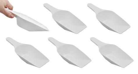 6PK Scoops, 250ml (8.5oz) - Polypropylene Plastic - Flat Bottom - Excellent for Measuring & Weighing - Autoclavable - Eisco Labs