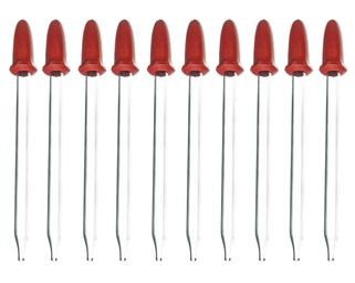 Pack of 10 Glass Dropping Pipettes, 1.7ml Capacity, Rubber Teat, Narrow Mouth - Eisco Labs