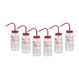 6PK Wash Bottle for Acetone, 500ml - Labeled with Color Coded Chemical & Safety Information (2 Color)  - Wide Mouth, Self Venting, Low Density Polyethylene - Eisco Labs