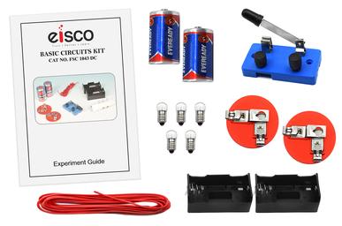 Basic Circuits Kit - Explore Electricity & Build Basic, Parallel & Series Circuits - Includes Batteries, Wire, Bulbs, Knife Switch, Holders & Experiment Guide - Eisco Labs