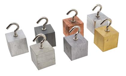 Density Cubes Set with Hooks - Includes 7 Metals - Brass, Lead, Zinc, Copper, Aluminum, Iron & Tin - 0.8