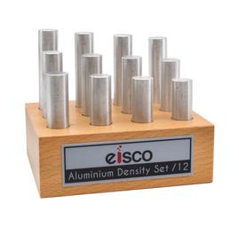 12pc Cylindrical Bars Density Set, Aluminum - Various Lengths - Includes Wooden Storage Block - For Studying Density & Mass - Eisco Labs