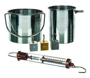 Specific Gravity and Essential Components Kit: Includes Newton Scale, Displacement Can, Catch Can, 3 Metal Cube Specimens with Hooks