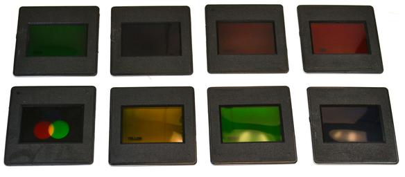 Eisco Labs Mounted Color Filters; 7 monochromatic and 1 tri-color