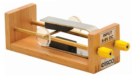 Force on Conductor in Magnetic Fields Apparatus - Strong U-Shaped Magnet, 2 Brass Rails & 4mm Socket Terminals in a Wooden Frame - Eisco Labs