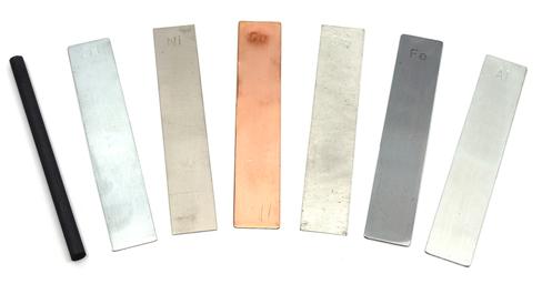 Metal Electrodes 7 Piece Set, Aluminium, Copper, Zinc, Nickel, Tin, Iron & Graphite - Eisco Labs