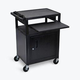 AV Cart - 3 Shelves, Cabinet, Front Pullout