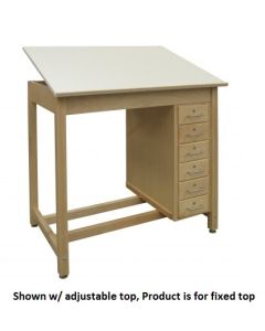 Hann WD-21 Drawing Table with Six Drawer Storage Unit and Bookwell 24 x 36 Fixed Angled Top