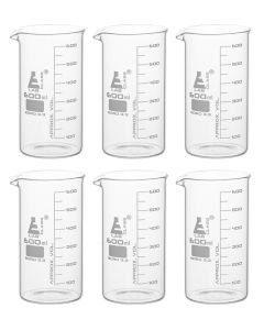 Beaker Tall form, with spout made of borosilicate glass, graduated, 600ml. PK of 6