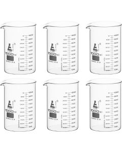 Beakers - Glass - ASTM, Low Form, with spout made of borosilicate glass, graduated, 1000 ml, pkg/6