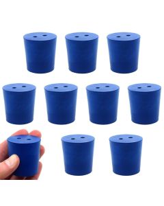10PK Neoprene Stoppers, 2 Holes - Blue - Size: 33mm Bottom, 38mm Top, 38mm Length - Suitable for use with Petroleum, Oils, Inorganic Acids and Bases - Eisco Labs