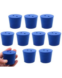 10PK Neoprene Stoppers, 2 Holes - Blue - Size: 40mm Bottom, 49mm Top, 40mm Length - Suitable for use with Petroleum, Oils, Inorganic Acids and Bases - Eisco Labs