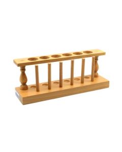 Wooden Test Tube Rack with 6 Draining Pins - Holds 6 Tubes up to 25mm - 9.75" Wide - Premium Polished Wood Construction - Eisco Labs