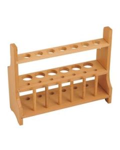 Wooden Test Tube Rack with 6 Draining Pins - Accommodates 13 Tubes, up to 25mm  - 10.25" Wide, 8" tall - Premium Polished Beech Wood Construction - Eisco Labs