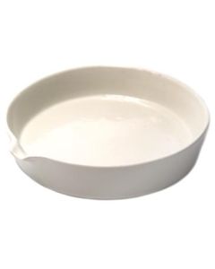 Evaporating Basin - 6" (150mm) dia. Porcelain, Flat bottom with Spout - Eisco Labs