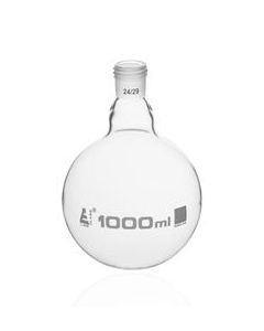 Boiling Flask with 24/29 Joint, 1000ml - Round Bottom, Interchangeable Screw Thread Joint - Borosilicate Glass - Eisco Labs