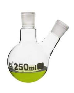 Distillation Flask with 2 Necks, 250ml - 24/29 Joint Size - Round Bottom, Interchangeable Screw Thread Joints - Borosilicate Glass - Eisco Labs