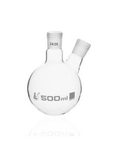 Distillation Flask with 2 Necks, 500ml - 24/29 Joint Size - Round Bottom, Interchangeable Screw Thread Joints - Borosilicate Glass - Eisco Labs