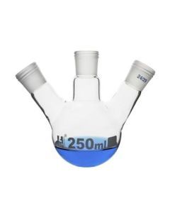 Distillation Flask with 3 Necks, 250ml - 24/29 Joint Size - Round Bottom, Interchangeable Screw Thread Joints - Borosilicate Glass - Eisco Labs