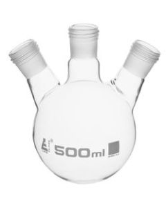 Distillation Flask with 19/26 Joints, 500ml Capacity, Three Necks, Interchangeable Screw Thread Joint, Borosilicate Glass - Eisco Labs