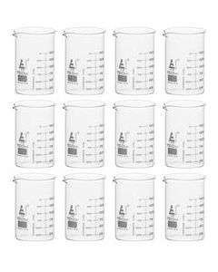 Beaker, 150ml - ASTM - Low Form with Spout - Dual Scale, White Graduations - Borosilicate 3.3 Glass - Eisco Labs