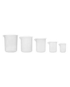 5 Piece Plastic Beaker Set, Polypropylene - 50ml, 100ml, 250ml, 500ml & 1000ml - Raised Graduations - With Spout - Eisco Labs