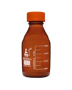 Eisco Labs 500ml Amber Reagent Bottle with Screw Cap and 50ml Graduations