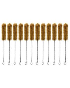 12PK Bristle Cleaning Brushes with Fan-Shaped Ends, 9.25" - Twisted Stainless Steel Wire Handle - Ideal for 1" - 1.2" Diameter Tubes, Bottles, Flasks, Cylinders, Jars, Vases, Cups - Eisco Labs