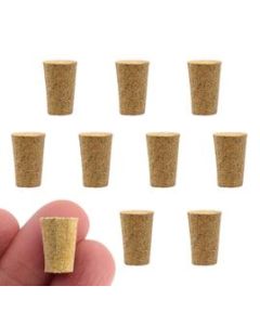 10PK Cork Stoppers, Size #0 - 7mm Bottom, 10mm Top, 13mm Length - Tapered Shape, Natural Bark Material - Great for Household & Laboratory Use - Eisco Labs