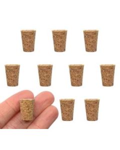 10PK Cork Stoppers, Size #2 - 9mm Bottom, 13mm Top, 17mm Length - Tapered Shape, Natural Bark Material - Great for Household & Laboratory Use - Eisco Labs