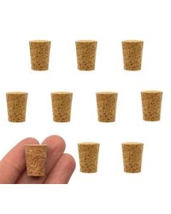 10PK Cork Stoppers, Size #3 - 10mm Bottom, 14mm Top, 19mm Length - Tapered Shape, Natural Bark Material - Great for Household & Laboratory Use - Eisco Labs