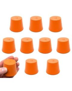 Rubber Stopper, Solid - Orange - Pack of 10 - Size: 28mm Bottom, 35mm Top, 36mm Length - Resistant to Acid, Alkali and Ammonia - Eisco Labs