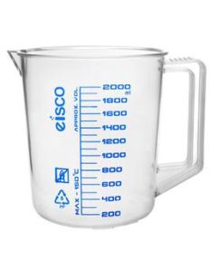Measuring Jug, 2000ml - Polypropylene - Screen Printed Graduations, Spout & Handle for Easy Pouring - Excellent Optical Clarity - Eisco Labs