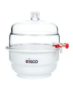 Desiccator with Knob Cover, Vacuum Attachment with Stopcock and Self Lubricating PTFE Plug, Flange Included - Eisco Labs