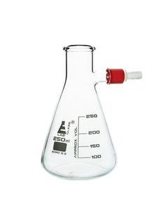 Filtering Flask, 250ml - Borosilicate Glass - Conical Shape, with Integral Plastic Side Arm - White Graduations - Eisco Labs