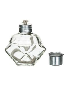 Alcohol Lamp, 120mL - Glass with Metal Cap and Fiber Wick - Polyhedral - Eisco Labs