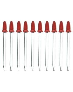 Pack of 10 Glass Dropping Pipettes, 1.7ml Capacity, Rubber Teat, Narrow Mouth - Eisco Labs
