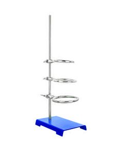 5 Piece Set - Rectangular Retort Stand, Rod & Ring Set - 8"x5" Steel Base, 20" Stainless Steel Rod, 3", 4" & 5" Cast Iron Support Rings - Eisco Labs