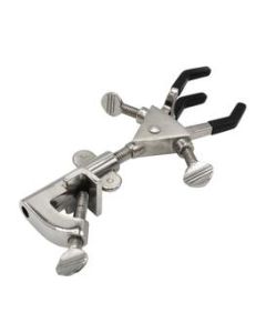 Universal Retort Clamp - 3 Prong, Double Adjustable - Non-Slip Vinyl Coated Grip, Holds Items up to 2.3" - Swivel Bosshead, Fits Large Rods up to 21mm - Eisco Labs