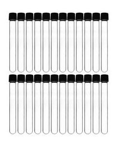 24PK Test Tubes, 15ml - Bakelite Screw Cap with Rubber Liner - Borosilicate 3.3 Glass - 4.9" x 0.6" - Round Bottom - Leak Proof - Eisco Labs