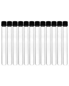 12PK Test Tubes, 20ml - Bakelite Screw Cap with Rubber Liner - Borosilicate 3.3 Glass - 5.9" x 0.6" - Round Bottom - Leak Proof - Eisco Labs