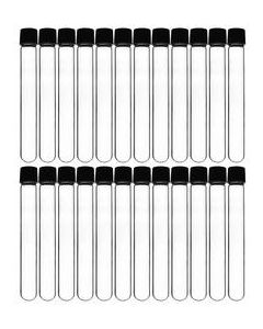 24PK Test Tubes, 25ml - Bakelite Screw Cap with Rubber Liner - Borosilicate 3.3 Glass - 5.9" x 0.7" - Round Bottom - Leak Proof - Eisco Labs