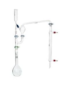 Kjeldahl Distillation Apparatus - 500ml Kjeldahl Flask, Multiple Adaptor, 50ml Dropping Funnel, Splash Head, Liebig Condenser & Joint Clips -19/26 Joint Size - Borosilicate Glass - Eisco Labs