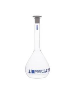 Volumetric Flask, 1000ml - Class A, ASTM - Polypropylene Stopper - Blue Graduation - Borosilicate Glass
