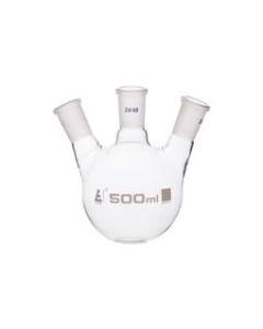 Distilling Flask, 500ml - Three Angled Necks, Round Bottom - Socket Size: 24/40 Joint - Borosilicate Glass - Eisco Labs
